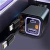 GaoBao Caricabatterie da Auto USB-C Retrattile 4 in 1, Caricatore Auto USB a Ricarica Rapida da 30 W+Illuminazione Ambientale Arcobaleno, Custodia in Metallo,Type-C,Compatibile con iPhone/Galaxy/Pixel