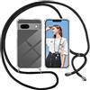 ISOI Cover con Cordino per Google Pixel 7A, Custodia Trasparente con Collana Tracolla Laccio Collo Ultra Sottile Morbido TPU Silicone Antiurto AntiGraffio Antiscivolo Case, Nero