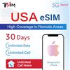 TSIM eSIM USA per Turisti - Dati 5G Illimitati + Chiamate e SMS Illimitati | Copertura Elevata in Aree Remote | Piano di 30 Giorni | Numero USA & 10 GB Hotspot | Progettata per iPhone