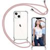 ISOI - Cover con Cordino compatibile con iPhone 13 mini, Regolabile Collana Tracolla Laccio Collo, Trasparente Custodia in Silicone TPU Morbido con Paraurti Airbag Antiurto - Rosa