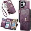 Ysnzaq Portafoglio Cover per Samsung Galaxy S26 Ultra HY Viola | Motivo Floreale in Rilievo Libro Cover, Pelle PU Flip Case con Porta Carte, Laccio, Stand per Samsung S26 Ultra