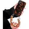 Kueqeay Tortoise Shell Cover con Cordino per iPhone 12 6,1'', Ciondolo Telefono Cellulare Custodia Nero Marrone Aesthetic Leopardata Mädchen Modello Disegni Protezione Fotocamera Case, 01