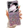 LCHULLE per Samsung Galaxy Z Flip5 5G Cover Glitter Ragazze Antiurto,Viola | Custodia con Lucida Paillettes, Protettiva Antiurto Cover per Ragazze e Donne, Silicone Sottile Antiurto Case