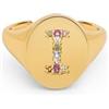 SINGULARU - Anello Personalizzato Signet Letter Colors. Ottone con Finitura Placcata Oro 18Kt. Anello con Motivo Lettera e Zirconi Colorati. Gioielli da Donna. Lettera I