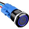 ETOPARS Nero Guscio 19mm Interruttore a Pulsante 12V 5A Interruttore a Levetta per Auto Impermeabile Metallo Interruttore a Bilanciere con Filo Blu Luce Anabbagliante