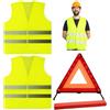 Shalwinn Set di 3 triangoli di segnalazione 3 in 1 per auto, triangolo riflettente a 360°, triangolo di emergenza riflettente, giubbotto di emergenza per auto, triangolo di emergenza pieghevole, con valigetta