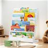 COSYLAND Libreria Montessori per Bambini Con 6 Scomparti in Tessuto Oxford - Libreria per Bambini in Legno Naturale - Libreria Montessori Con Bordi Arrotondati e Design Spazio-Saving(Bianca)