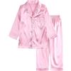 HahaNice Pigiama per bambine e ragazzi, in seta, tinta unita, satinato, con bottoni, 2-13 anni, Blu navy (manica lunga), 10-11 Years