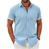 COOFANDY Uomo Camicia Casual Maniche Corte Cotone Camicia Estiva Leggera Aspetto Lino Camicie da Spiaggia Blu Chiaro XL