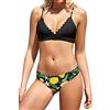 SHEKINI Costume da Bagno Due Pezzi V-Collo Bordo Smerlato Triangolo Top Regolabile Costumi Donna Due Pezzi Elegante Stampato Triangolo Bikini Fondo da Spiaggia（S, Nero-2）