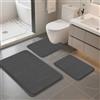 Ruioomeep Set di 3 tappetini da bagno, antiscivolo, lavabile, morbido tappetino da bagno con memory foam e tappetino per WC a forma di U (grigio scuro, 2 tappetini da bagno + tappetino WC a forma di U
