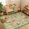 INOVADAY Tappeto Lavabile 120x180 cm, Stile Boho, Pelo Corto, Antiscivolo, Design Stampa Floreale, per Soggiorno, Camera da Letto, Sala da Pranzo, Ufficio, Camera dei Bambini, Verde Chiaro