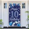 PartyYaa Striscione decorativo per 10° compleanno, Banner per porta 10° compleanno, Banner Happy Birthday blu argento copertura porta cartello poster cabina fotografica decorazione festa per interni