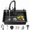 Coubird Lavello da cucina nero in acciaio inox, installazione sottopiano/soprapiano, piccolo lavello singolo, lavello da cucina con accessori per scolare, adatto per cucine, bar e camper (68x45 cm)