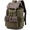 Rufun Zaino Vintage in Tela e Pelle, Grande Capacità Multi-Tasca per Università, Viaggi & Lavoro, Zaino Impermeabile per Scuola (Verde Oliva)