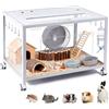 MUYIRTED Grande gabbia per criceti 80 x 50 x 55 cm, con ruote, in metallo solido, per gerbilli, criceti dorati, criceti nani, topi, recinto rimovibile in acrilico, bianca