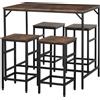 Set Tavolo Alto 100x60x88 cm e 4 Sgabelli in Metallo e Truciolare Marrone
