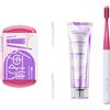 Vonmerie Set da viaggio - Spazzolino da viaggio pieghevole con stuzzicadenti e dentifricio, mini spazzolino da denti per adulti e bambini con bretelle, set da viaggio ortodontico (rosa)