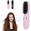 KUWUNG Spazzola lisciante senza fili, portatile in ceramica con cavo di ricarica USB, spazzola lisciante per capelli con 3 temperature e display LED, per acconciatura liscia (rosa)