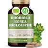 NaturaleBio Rhodiola Rosea Biologica 120 Capsule. 1000 mg. Estratto 100% vegano (5:1). Scorta per 2 mesi. Tradizionalmente usata per aiutare a ridurre lo stress.