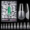 Becellen 500 Pezzi Unghie Finte Trasparenti Mandorla Tip Unghie Ricostruzione Fullcover Unghie Finte in Gel con Colla per Saloni Manicure Uso Domestico