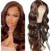 Evaxilc 24 Inch Body Wave Glueless Wig capelli umani Real Human Hair Parrucca vera 5x5 Lace Front Human Hair Wig Chocolate Brown 150% Density Preplucked Natural Hairline Parrucca donna vera