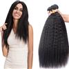 WuvuSnm Ciocche di capelli veri Yaki Bundles Human Hair Unprocessed Remy Extension per capelli umani Double Weft colore nero naturale, confezione da 3 pezzi per confezione da 150 g