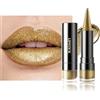 Lestpola Rossetto glitterato metallizzato, rossetto oro verde brillante, lunga tenuta, waterproof, rossetto alto pigmento senza trasferimento, 2 in 1 matita per labbra con ombretto glitterato, trucco da donna