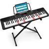 LEKATO Tastiera Piano 61 Tasti con Supporto, Pianoforte Digitale con Supporto, Tastiera Elettronica per Principianti, Tasti Illuminati, Display LED, Modalità di Apprendimento, Leggio, Nero
