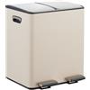 Relaxdays Pattumiera a Pedale da Cucina, 2 Scomparti 15 L Raccolta Carta e Plastica, Coperchio Silenziosa, Beige Argento