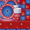 Shamoparty Set di stoviglie da 61 pezzi con ragno rosso e blu, motivo supereroi, colori rossi e blu, decorazione di compleanno, tovaglia, bicchieri di carta, tovaglioli, piatti di carta, adatti per 20 ospiti