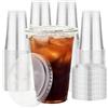 KAHEIGN 50 Pezzi Bicchieri di Plastica Trasparenti con Coperchio, 480ml Bicchiere da Caffè in Plastica Riutilizzabile per Freddo Caffè Frullato Frappè Freddo Bevande Festa Catering