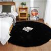 Ghouse Faux Tappetto di Pelle di Pecora Tappeto a Pelo Corto Lavabile Fluffy Uni Effetto Pelliccia Antiscivolo Facile da Pulire, Dimensione: Tondo 150 cm, Colore: Nero