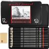 SARAHLOUISEJENKINSLTD Set 12 Matite Professionali disegno in grafite(8B, 7B, 6B, 5B, 4B, 3B, 2B, B, HB, F, H, 2H) con Scatola Ferro e Gomma,Matita in Grafite,Carboncino Matita Set Kit,Per Artistiche