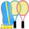JHuiLap Racchetta da tennis per bambini, in plastica da 17 pollici, con 4 palline morbide e 6 volani per bambini, bambini, bambini, sport all'aria aperta/indoor (blu e rosa)