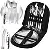 GBKDQQ Set di stoviglie da campeggio per 2 persone, 11 pezzi di stoviglie portatili in acciaio inox, set di posate da campeggio con cucchiaio, forchetta, coltello e apribottiglie per esterni, campeggio,