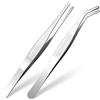 AOZUO 2 pinzette in acciaio inox da 14 cm, curve, a punta, antiscivolo, dritte, lunghe e smussate, pinzette oblique, per artigianato, elettronica, laboratorio, lavoro, macchina da cucire, rimozione