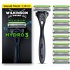 Wilkinson Sword Hydro 3, rasoio da uomo, formato convenienza, doppia lubrificazione, lame rivestite in carbonio, manico + 9 ricariche