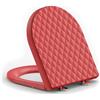 YEAUPE PRO Tavoletta WC Universali D Forma, Copriwater, Sedile WC Chiusura Ammortizzata con Sgancio Rapido a un Pulsante, Modello di installazione allegato, Trama di rombo Rosso, 43,5 * 36,2 CM