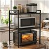 Mocosy Supporto da forno a microonde estensibile, organizer da cucina a 2 livelli con 3 ganci, ripiano in acciaio al carbonio, capacità di peso di 55 LB, nero (2 livelli)
