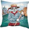 IL MAGGIOLINO | Fodera 40x40 Gobelin con Stampa Gatto Alvaro in Gondola, Tessuto Doppio, Cerniera Nascosta, Made in Italy