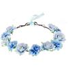Merroyal Cerchietto con corona floreale, design con rose artificiali, regolabile con nastri (blu, taglia unica)