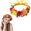 AWOCAN Corona da donna con fiori per capelli, corona floreale per matrimonio, ghirlanda per capelli regolabile, corona per capelli da donna (arancione, giallo, rosso)