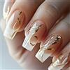 GlimmerStyle Press On Nails,24 mezze unghie quadrate,Glitter a gradiente oro,Stile Gyaru,unghie finte bianche curve,adatte per feste di Halloween