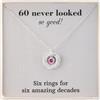 RareLove Regalo per il 60° compleanno da donna, in argento Sterling 925, collana con 6 anelli con pietra di zaffiro, regalo di compleanno per mamma, migliore amica, sei anelli per sei decenni, 13mm