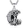 INFUSEU Collana Albero della Vita Mezzaluna in Ossidiana Regalo per Mamma con Quattro Bambini Gioiello di Famiglia Legame Indissolubile