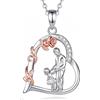 INFUSEU Collana Papà e Bambino Ciondolo a Cuore con Rosa Gioiello di Famiglia Regalo per Papà Fiore Simbolo d Amore Ideale per Compleanno
