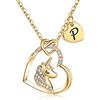 TINGN Regalo per Ragazza Collana Unicorno, Ciondolo Cuore CZ Placcato Oro 14k Collane Unicorno per Donna Catena Unicorno Oro Donna Regali di Compleanno Unicorno Iniziali per Gioielli per Ragazze