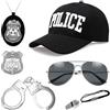 Jokureao Set di 6 costumi da polizia, accessori per costumi da polizia, con cappello, occhiali da sole, polsini, distintivo, manette, giocattolo per Halloween, travestimento per adulti e bambini