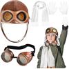 Bryndo Set di 4 costumi da pilota di compagnia aerea per bambini, cappello da pilota steampunk, occhiali con sciarpa bianca, guanti da aviatore, accessori per feste